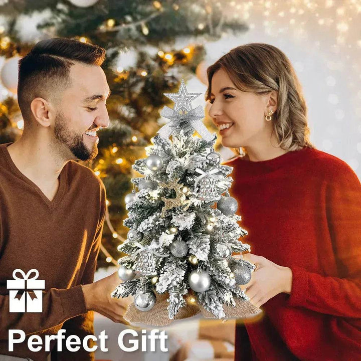 Skanto | 2ft Mini Juletræpynt med Flocked Snøfnugg, Julepynt for Bordplaten for Hjem & Kontor