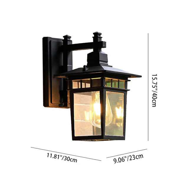 Tradisjonell rustikk støpt aluminium, jern og glass rektangulær 1-lys vegglampe for utendørs hage og terrasse | Skanto