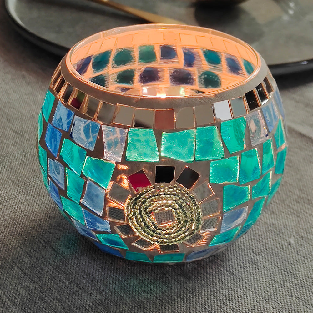 Europeisk Retro Glass Mosaick Te-lysestake