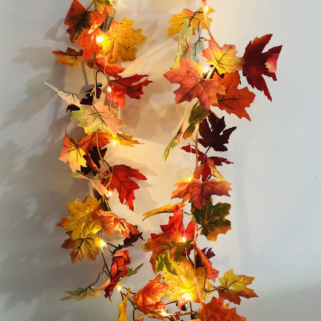 Skanto | Maple Leaf Rattan Festvindu Patio Fest Thanksgiving Høsthøsting Dekorasjon Lyslenker