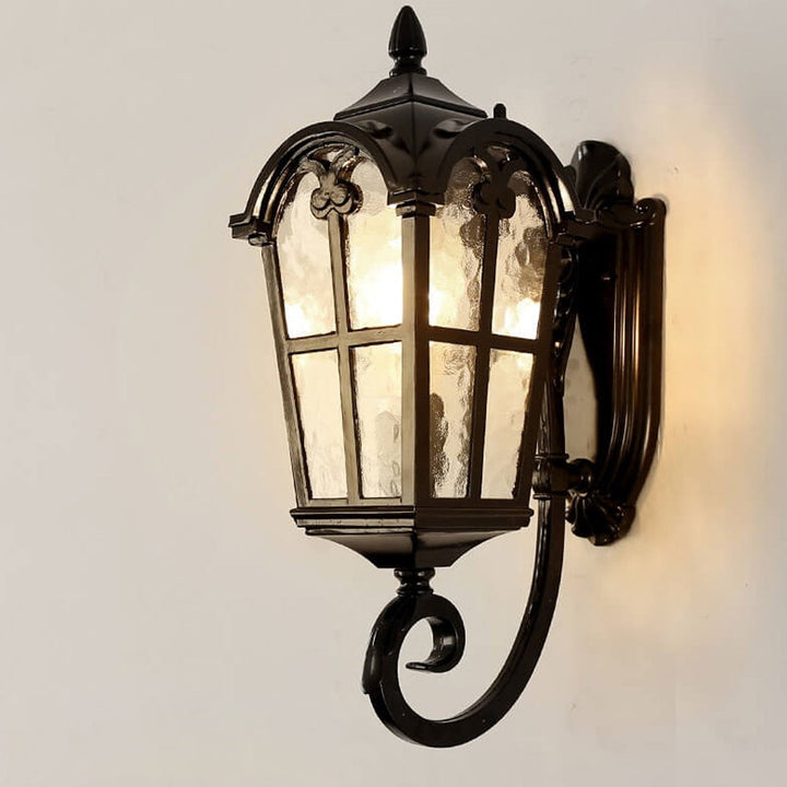 Europeisk Retro Glass Aluminium Lantern Ute Vanntett 1-Lys Vegglampe | Skanto