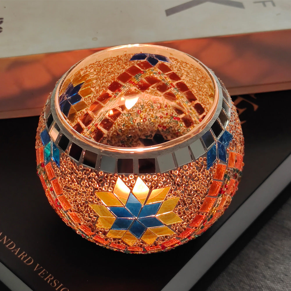 Europeisk Retro Glass Mosaick Te-lysestake