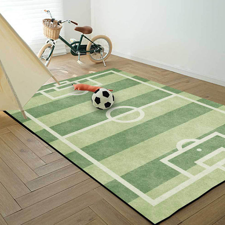 Kreativt teppe med fotballbanemønster, grønt, barneteppe, polyester, kjæledyrvennlig, vaskbart, sklisikkert teppe til dekorasjon