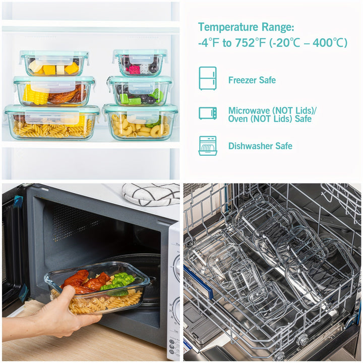 Skanto | 8-Pack Glass Matboksbeholdere – Lufttette Måltid Forberedelse Bento-bokser med lekkasjesikre, låsbare lokk, mikrobølgeovn-, ovn-, fryse- og oppvaskmaskinsikre, BPA-frie