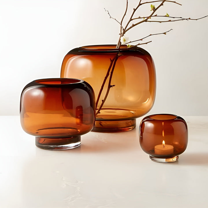 Glass Vase Hand Skantoown – Minimalistisk og Dekorativ | Transparent Design for Skantoomster, Hydroponics og Moderne Boligrom i Amber | Skanto