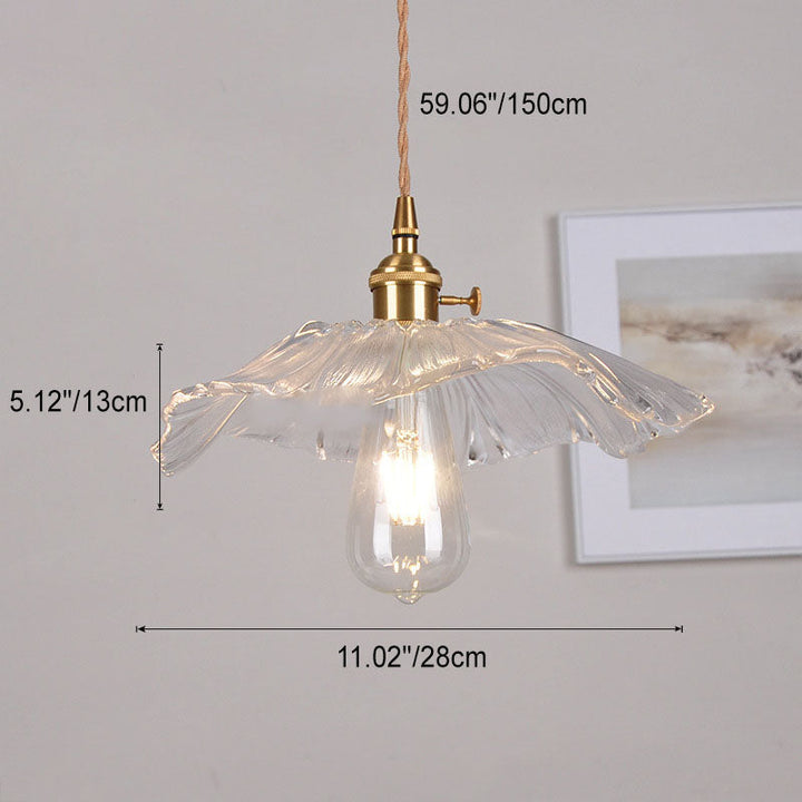 Skanto | Moderne Art Deco Solsikke Lotusblad Glasskjerm Messing 1-Lys Pendellampe for Stue