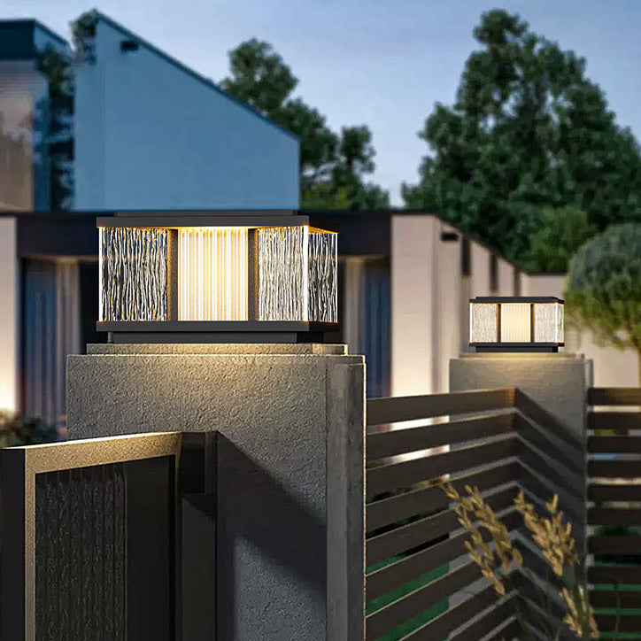Moderne Enkelhet Aluminium Firkantet Vannbølget Glass LED Vanntett Sol Post Lampe Plen Lys For Hage | Skanto