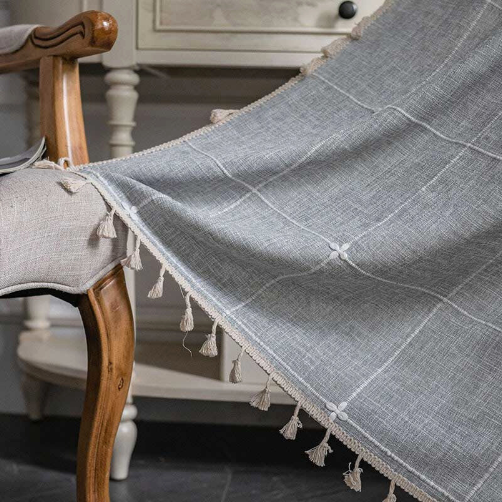 Skanto | Rutete Frynse Semi-Svart utgardiner – Boho Stil Gardiner