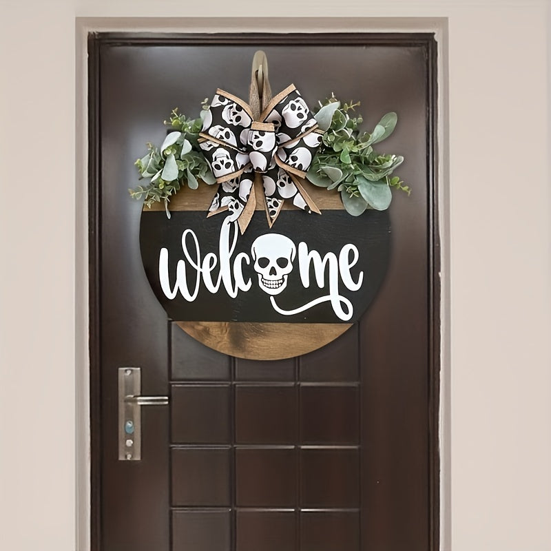 Skanto | Halloween Spooky Skull Front Door Wreath | Rustikk Velkomstskilt