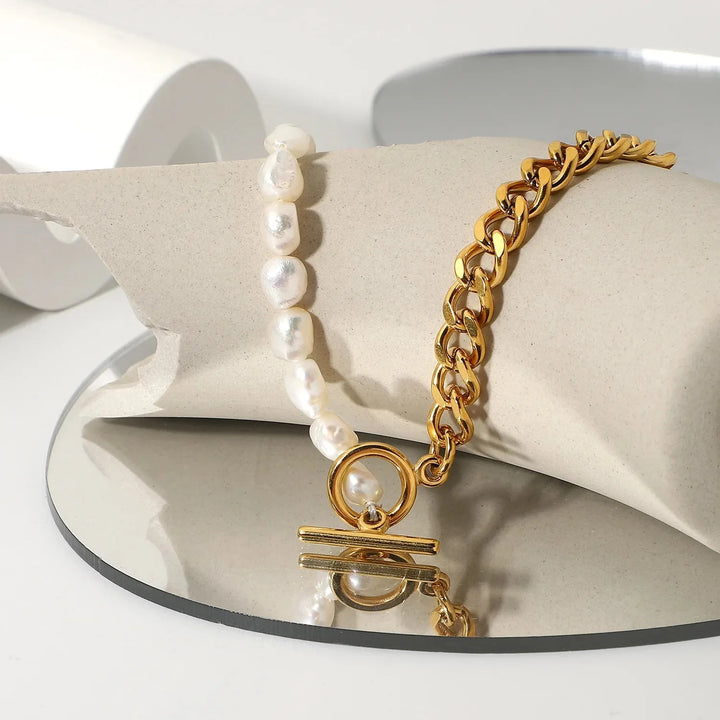 Skanto | 18k Gull Klassisk Moderne Cuban Pearl Choker Smykke