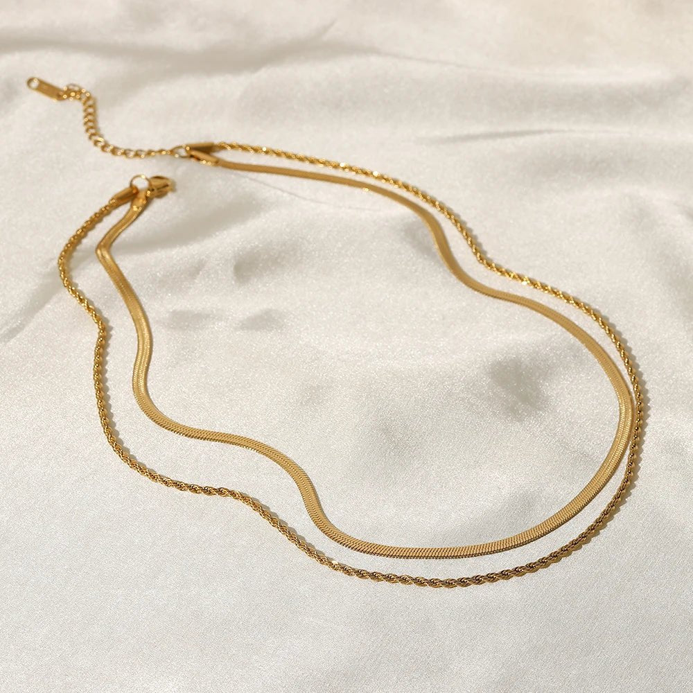Skanto | 18k Lagd Herringbone & Seilkjede Halskjede