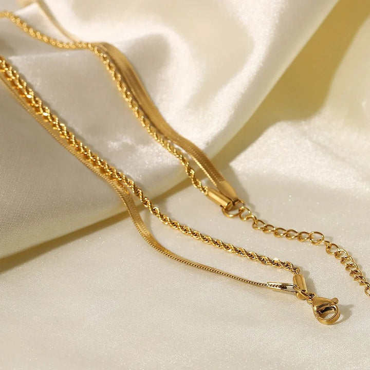 Skanto | 18k Lagd Herringbone & Seilkjede Halskjede