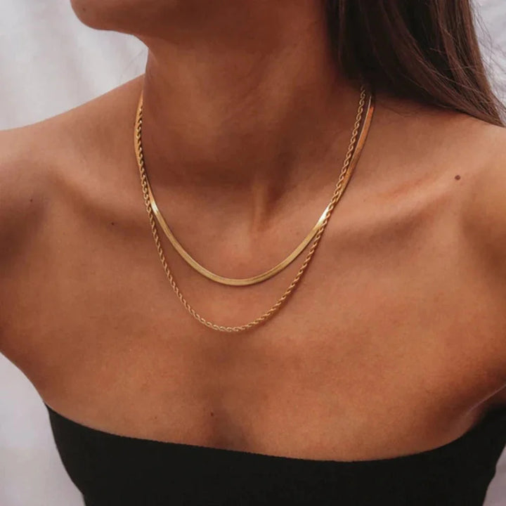 Skanto | 18k Lagd Herringbone & Seilkjede Halskjede