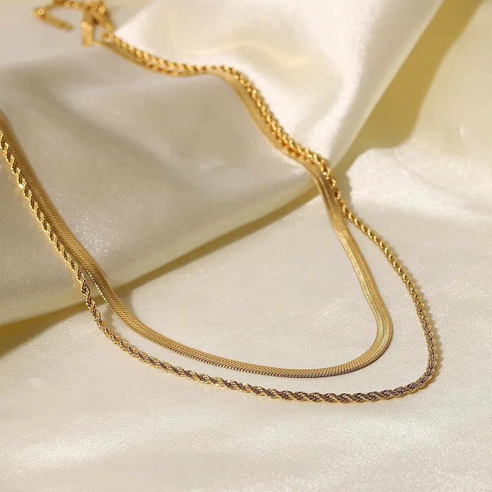 Skanto | 18k Lagd Herringbone & Seilkjede Halskjede