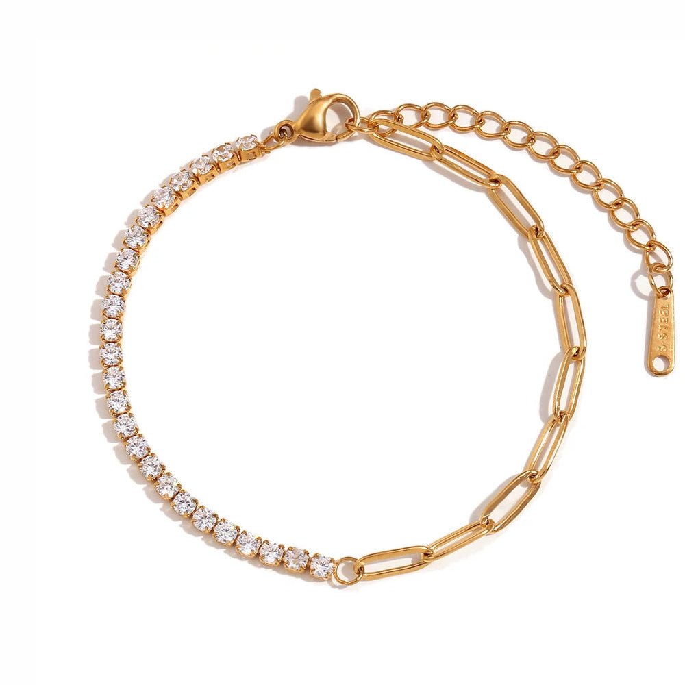 Skanto | 18k Paperclip Kjede Tennis Halskjede, Armbånd og Øredobber