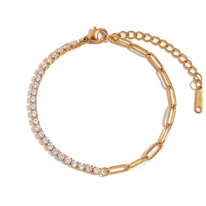 Skanto | 18k Paperclip Kjede Tennis Halskjede, Armbånd og Øredobber