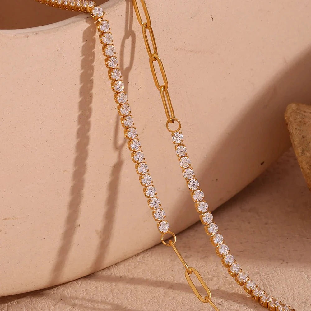 Skanto | 18k Paperclip Kjede Tennis Halskjede, Armbånd og Øredobber