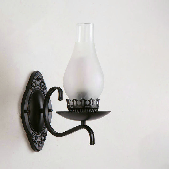 Enarms vegglampe, industriell vegglampe for entreen med parafinskjerm i klart/frostet glass i kobber/bronse