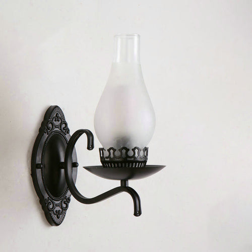 Enarms vegglampe, industriell vegglampe for entreen med parafinskjerm i klart/frostet glass i kobber/bronse
