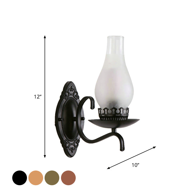 Enarms vegglampe, industriell vegglampe for entreen med parafinskjerm i klart/frostet glass i kobber/bronse