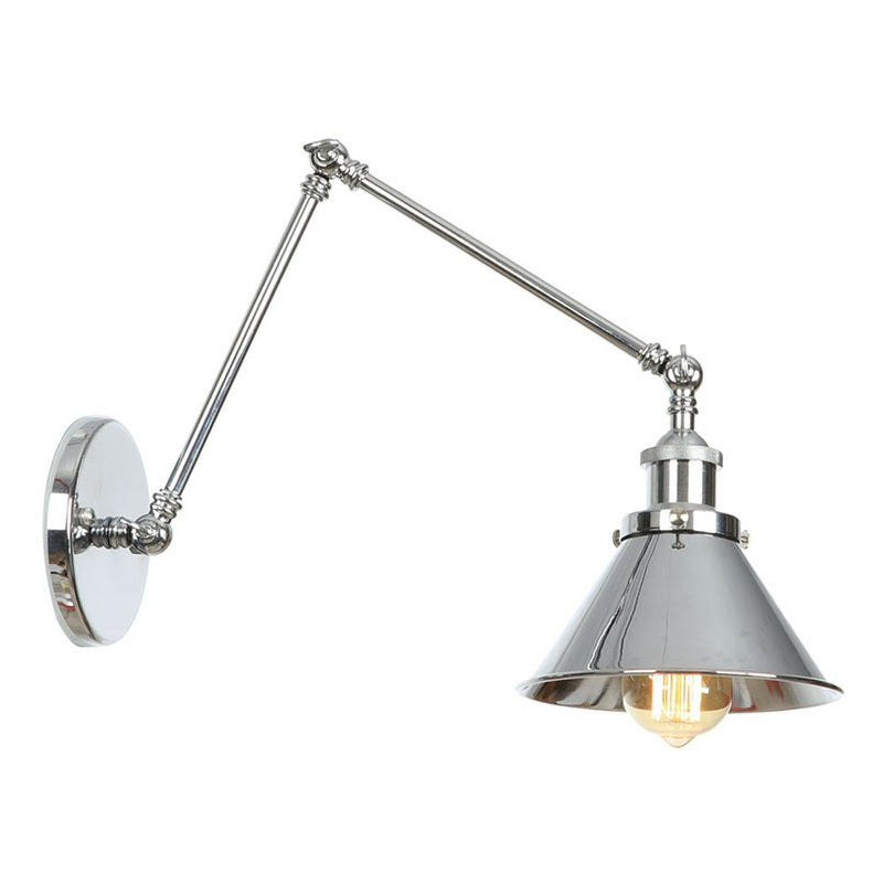 Nattbordslampe i form av tallerken/kjegle/horn, enkel, metall, 15 cm/20 cm, krom, vegglampe med roterende arm