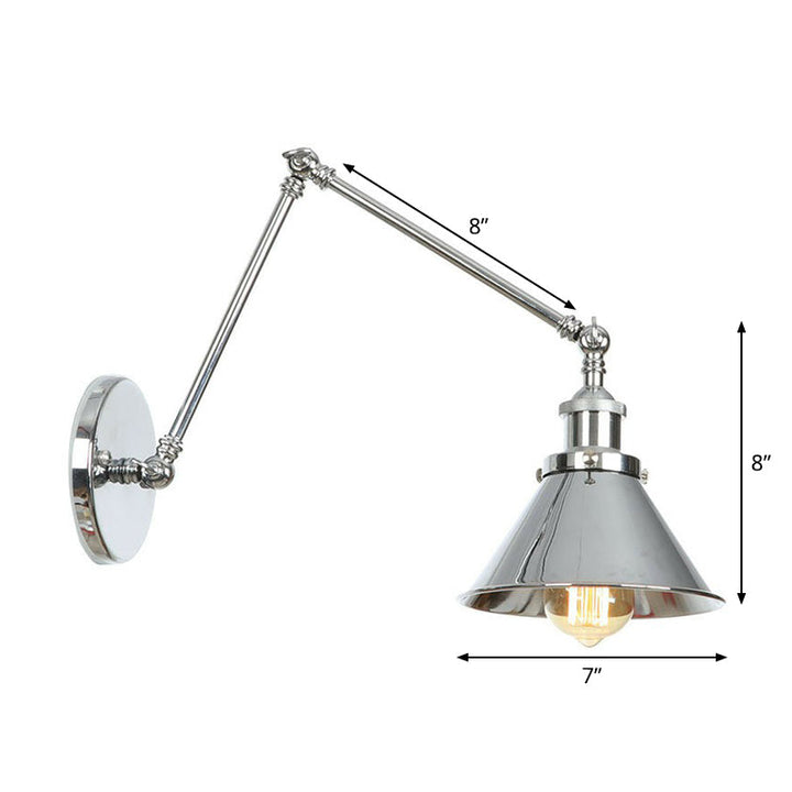 Nattbordslampe i form av tallerken/kjegle/horn, enkel, metall, 15 cm/20 cm, krom, vegglampe med roterende arm