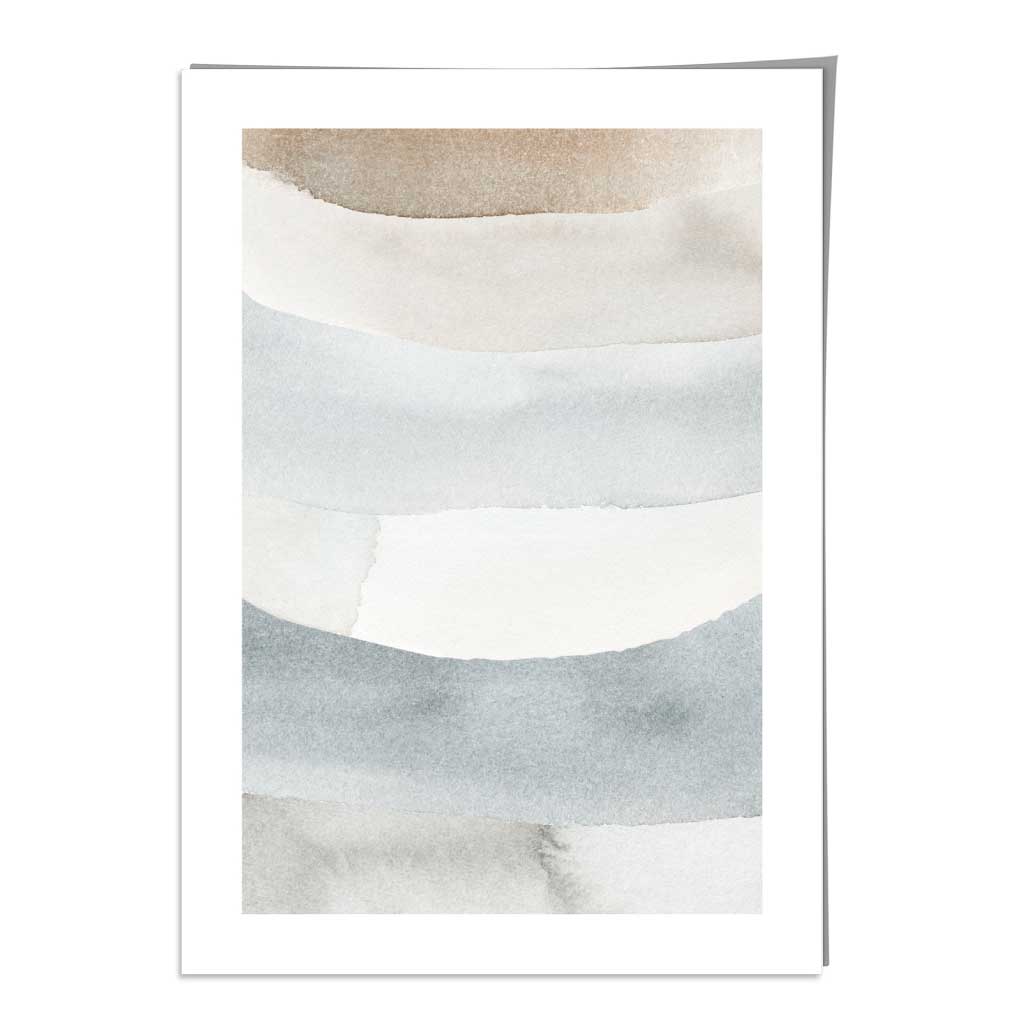Abstrakt kunsttrykk med beige og blå akvarellstriper nr. 3