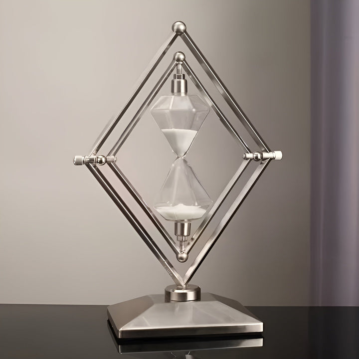 Timeglass med geometrisk metallramme – Dekorativ og avslappende | Med hvit sand som meditasjonstimer | Skanto
