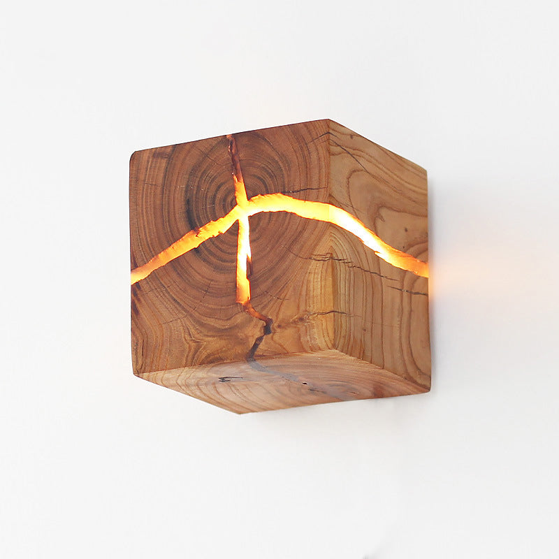 Cube Crack Wood Flush Wall Light Creative Nordic Integrated LED Beige Wall Mounted Lamp | Skanto
