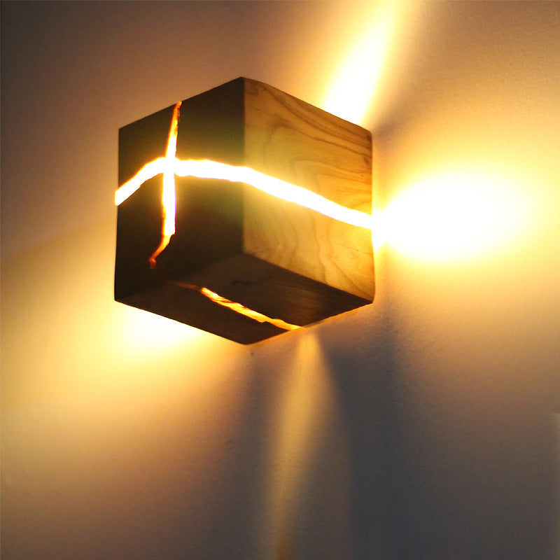 Cube Crack Wood Flush Wall Light Creative Nordic Integrated LED Beige Wall Mounted Lamp | Skanto