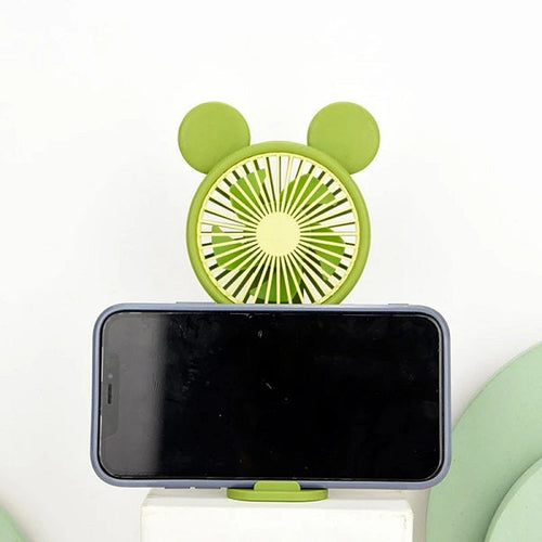 Mini Oppladbar Tegneserie Vifte Med Telefonholder Base | Skanto