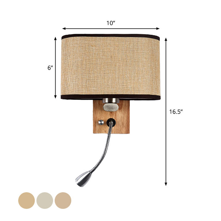 Fleksibel Spotlight Senglesel Leselys Stof Enkel Nordisk Vegglampe med Oval Stofskjerm i Beige/Flax/Fersken | Skanto