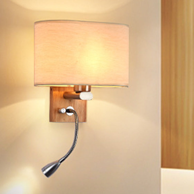 Fleksibel Spotlight Senglesel Leselys Stof Enkel Nordisk Vegglampe med Oval Stofskjerm i Beige/Flax/Fersken | Skanto