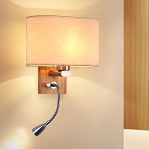 Fleksibel Spotlight Senglesel Leselys Stof Enkel Nordisk Vegglampe med Oval Stofskjerm i Beige/Flax/Fersken | Skanto