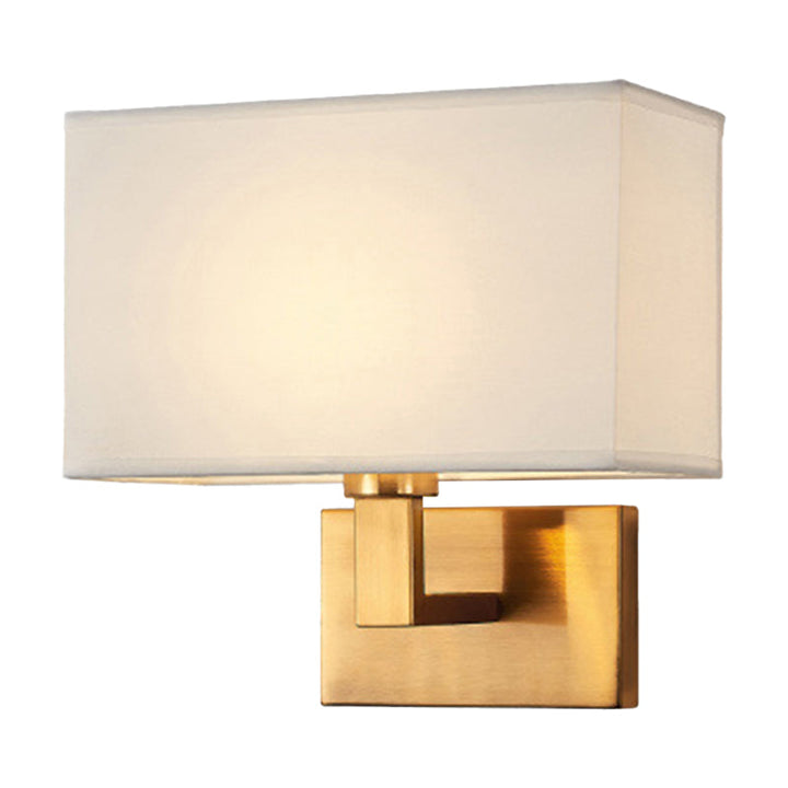 Postmodern Cuboid Vegglampe Stoff 1-Lys Sengelampe Lesevegglys i Hvit/Beige/Brown med Svart/Gull Arm | Skanto