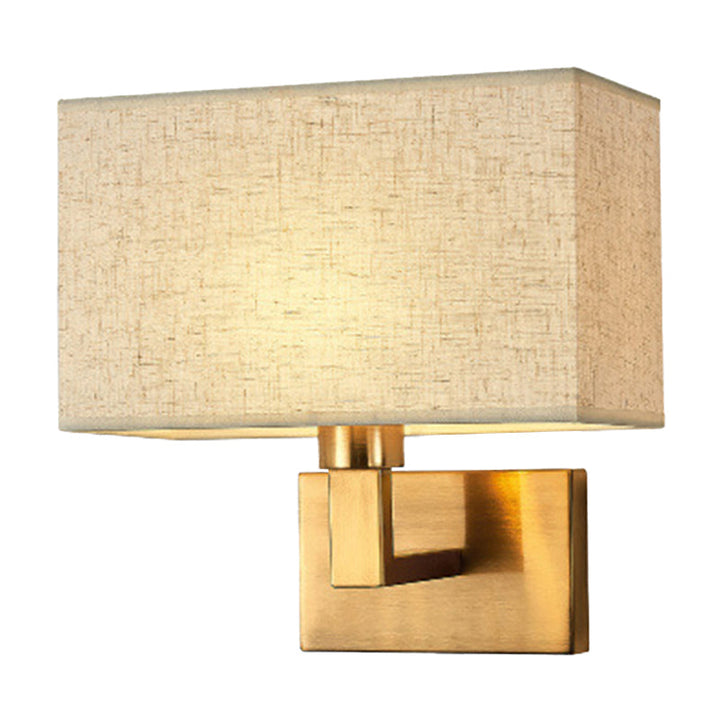 Postmodern Cuboid Vegglampe Stoff 1-Lys Sengelampe Lesevegglys i Hvit/Beige/Brown med Svart/Gull Arm | Skanto