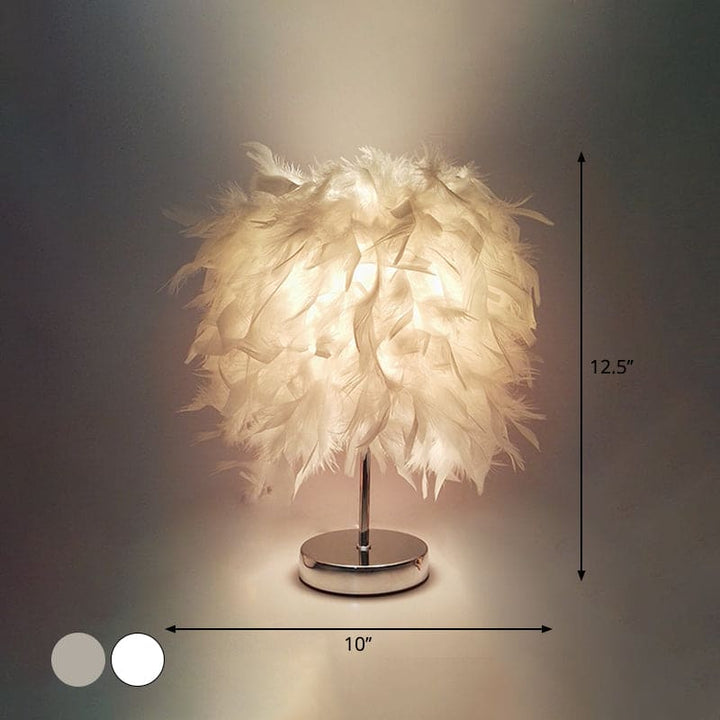 Rund fjærlampe - dekorativ bordlampe for stue, nattbord & batteri, dimbar, trådløs | Skanto