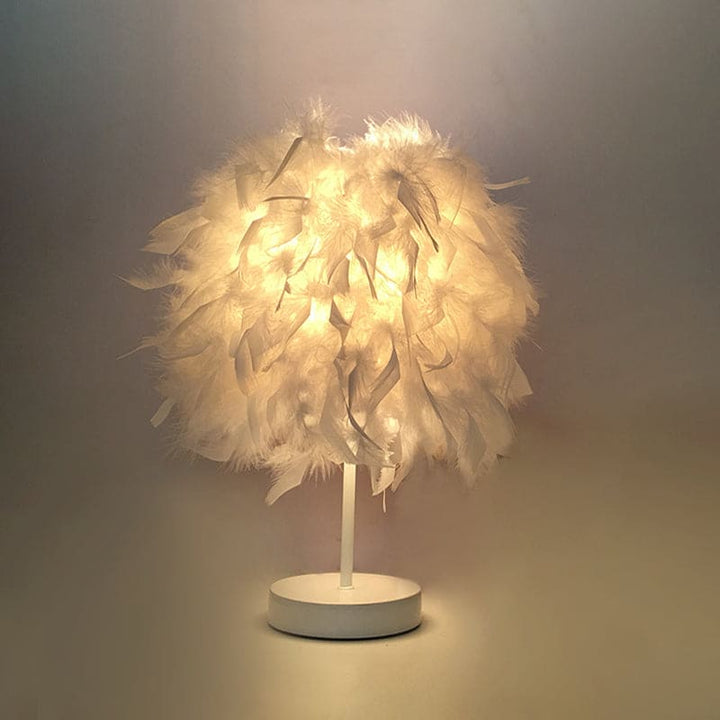Rund fjærlampe - dekorativ bordlampe for stue, nattbord & batteri, dimbar, trådløs | Skanto