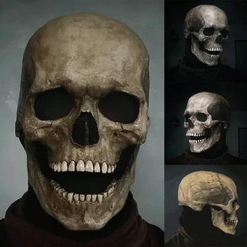 Skanto | Bevegelig Kjeve Realistisk Full Hode Hodeskalle Maske - Menneskelig Skjelettmaske for Halloween Fest