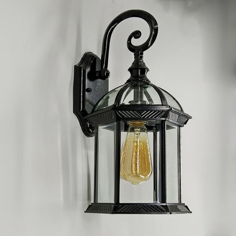 Tradisjonell europeisk vanntett aluminiums glass heksagonal prisme 1-lampe vegglampe for hagen | Skanto