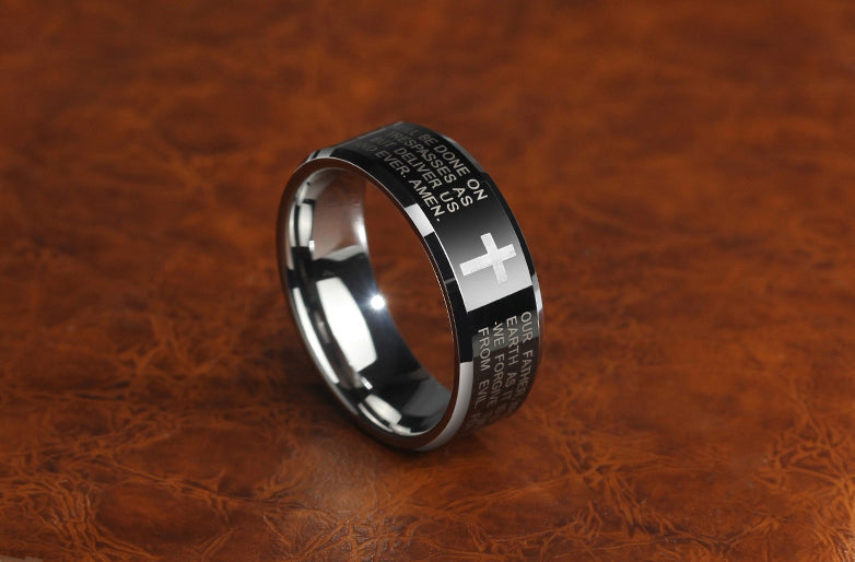 Skanto | Personlighet Menns Svart Tungstenlegeringsring med Kors, Ingen Fading, Ripesikker & Flere Poleringer