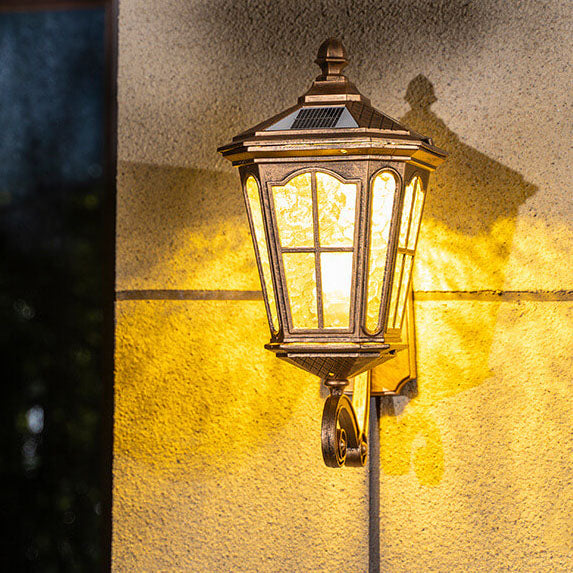 Europeisk solcelledrevet utendørslykt, aluminium, glass, vanntett, vegglampe med 1 lyskilde
