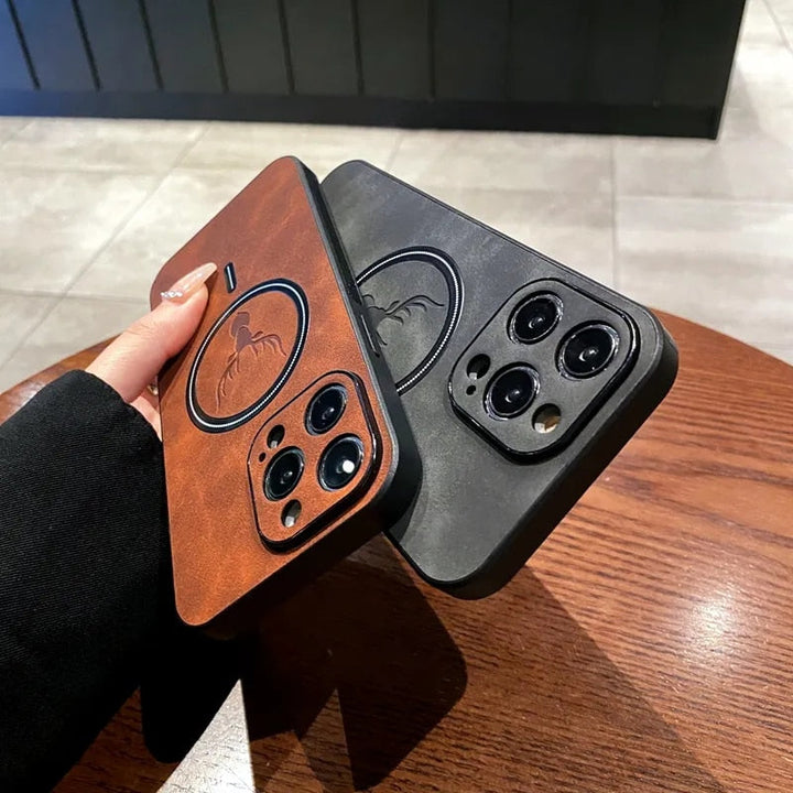 Skanto | Luxury Deer Leather Apple iPhone Case | Magnetisk telefonveske, trådløs veske, MagSafe, trådløs lading, beskyttelsesveske, deksel for iPhone 15, 14, 13 Pro Max Plus