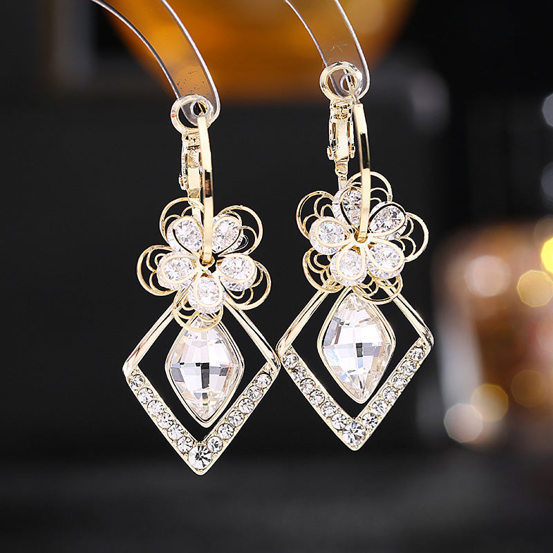 Skanto | Blomst Zircon Rhombic Safir Dangle Øredobber