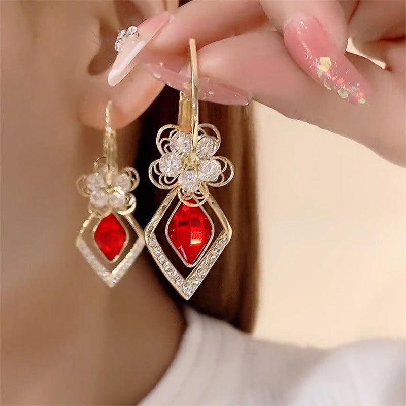 Skanto | Blomst Zircon Rhombic Safir Dangle Øredobber