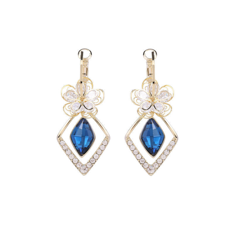 Skanto | Blomst Zircon Rhombic Safir Dangle Øredobber