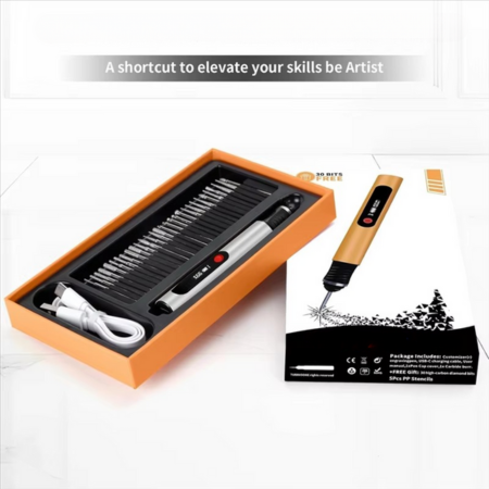 Skanto | DIY KITSCRIBE PENCIL for artists, rechargeable precision tool for 50+ surfaces with 30 bits and mastery guide