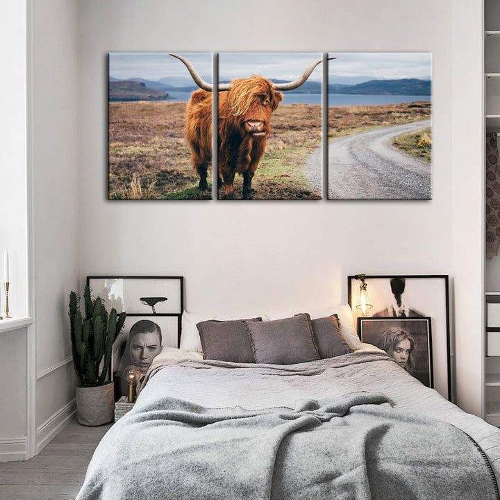 Vakre Brune Ku-Canvas Veggkunst Maleri 3 Stykker | Skanto