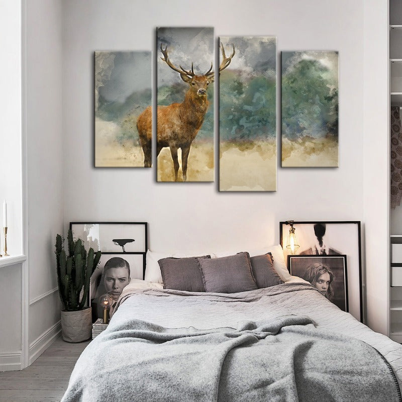4-Piece Watercolor Ebony Deer - Canvas Wall Art Painting | Skanto