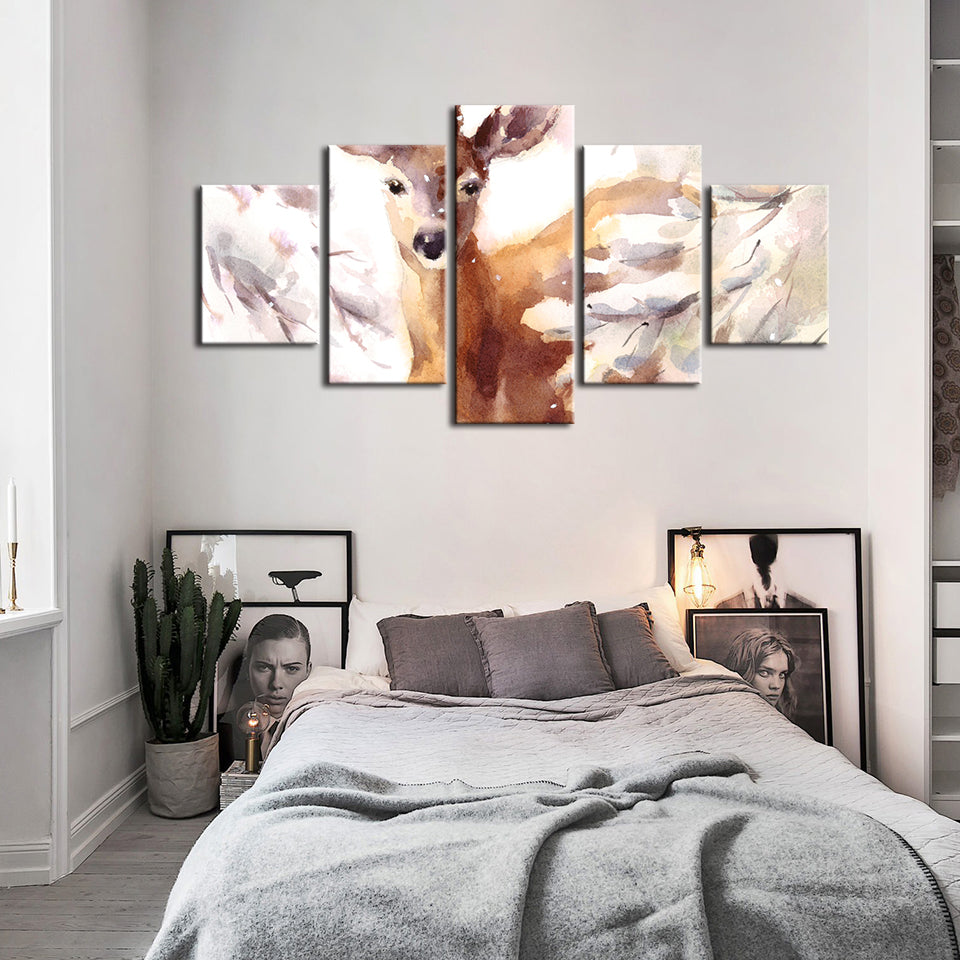 5 stykker Ung Elegant Hjort - Lærred Veggkunst Maleri | Skanto